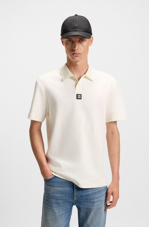 Polo De Algodão Entrelaçado Com Logo Sobreposto