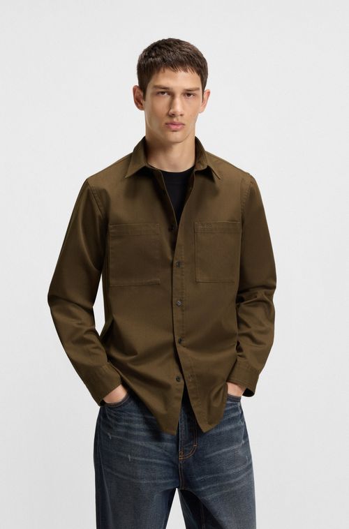 Camisa De Ajuste Descontraído Em Sarja Suave