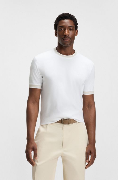 Camiseta De Ajuste Slim Em Algodão Mercerizado