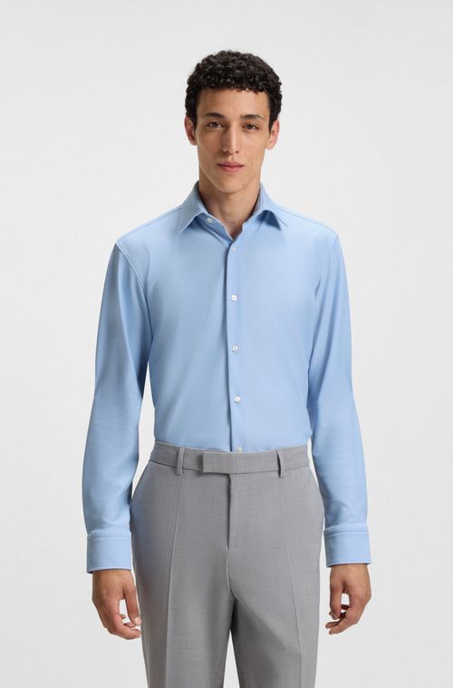 Camisa De Ajuste Regular Em Jersey Elástico Estruturado