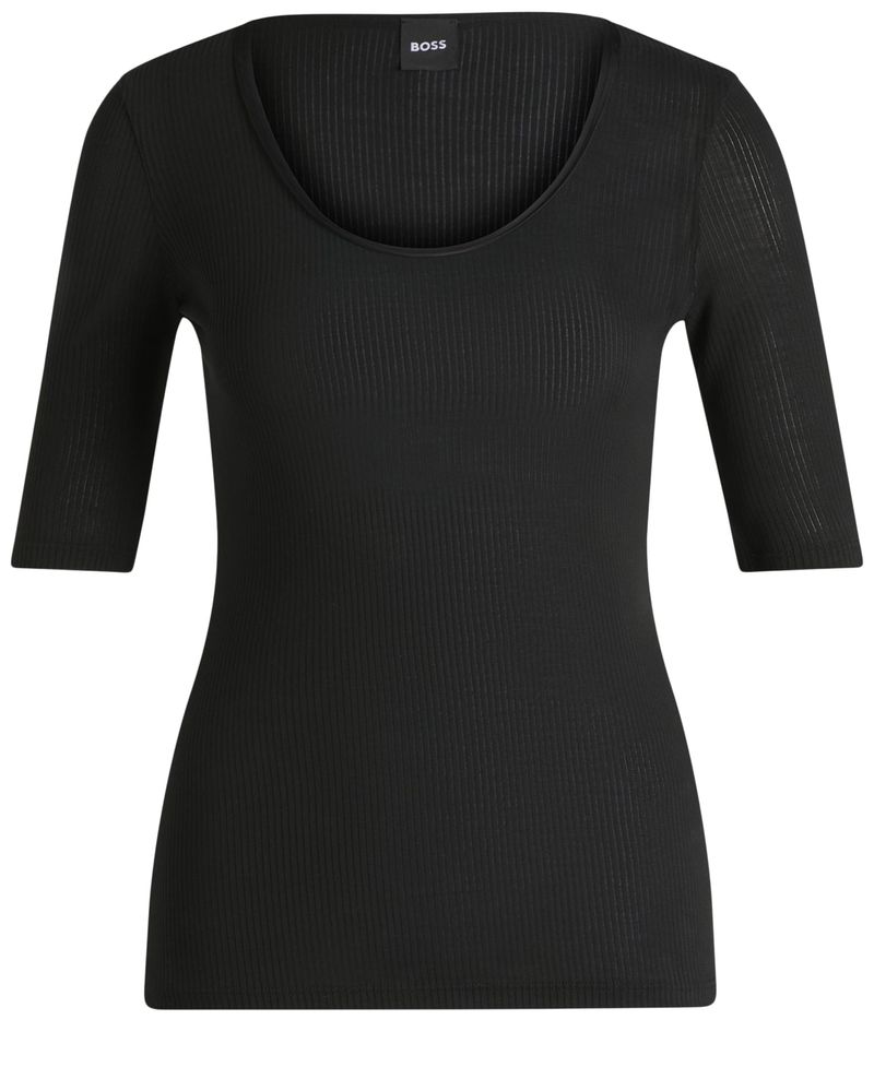 Camiseta De Gola De Barco Em Tecido Elástico Canelado