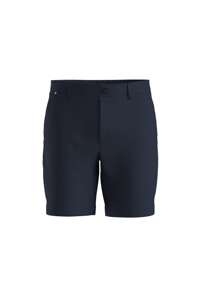 Shorts De Ajuste Slim Em Sarja De Algodão Elástico