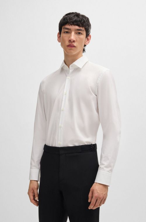Camisa De Ajuste Slim Em Popelina De Algodão