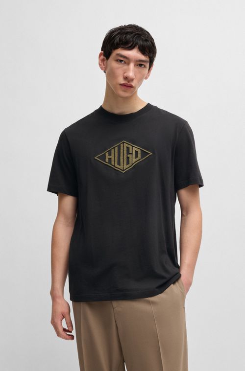 Camiseta De Algodão Com Logo Geométrico Bordado