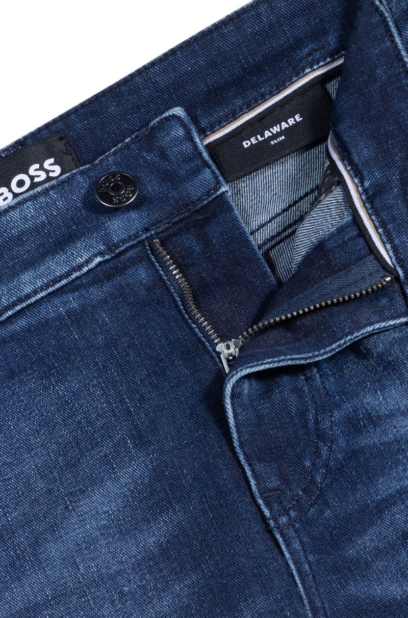 Calça Slim Fit Delaware Em Denim Elástico Azul Escuro