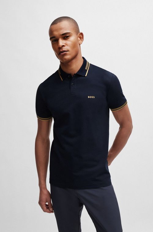 Polo De Ajuste Slim Em Algodão Elástico Com Marca