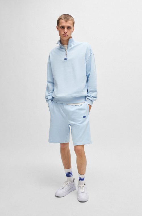 Shorts De Terry De Algodão Com Emblema De Logo Azul