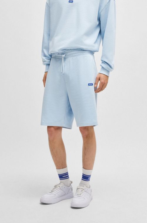 Shorts De Terry De Algodão Com Emblema De Logo Azul