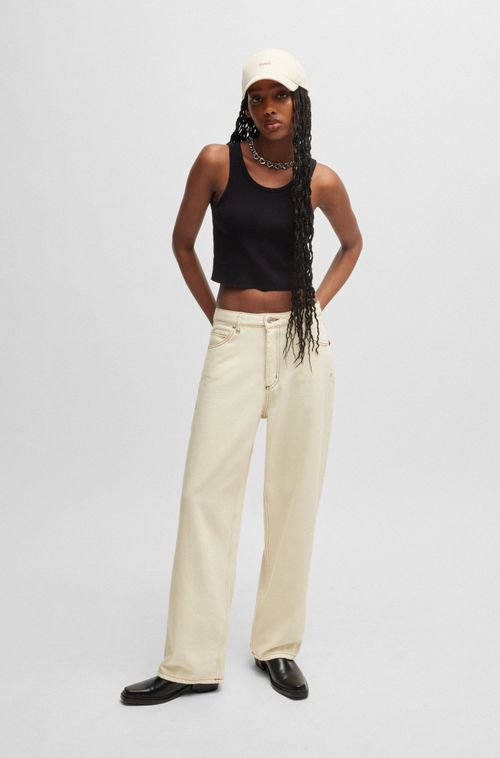Jeans De Modelagem Relaxada Em Denim Rígido