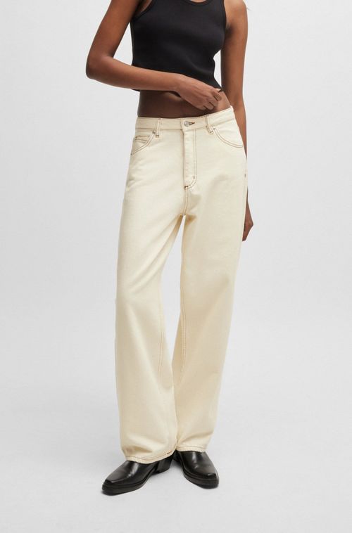 Jeans De Modelagem Relaxada Em Denim Rígido