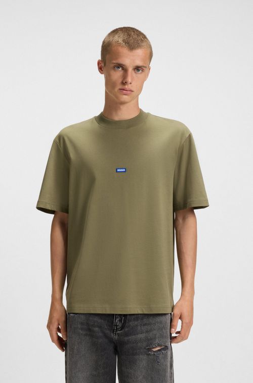 Camiseta De Algodão Com Emblema E Logo Azul