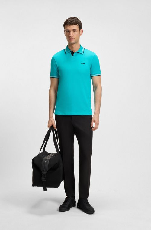Polo De Ajuste Slim Em Algodão Elástico Com Marca