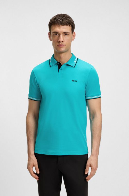 Polo De Ajuste Slim Em Algodão Elástico Com Marca