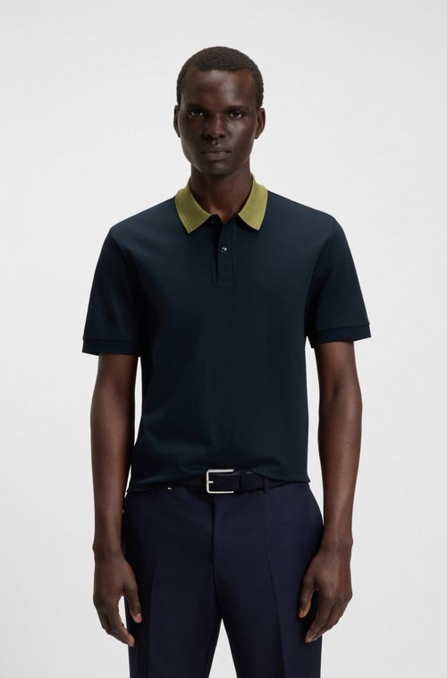 Polo De Ajuste Slim Em Algodão Mercerizado Com Risca No Colarinho
