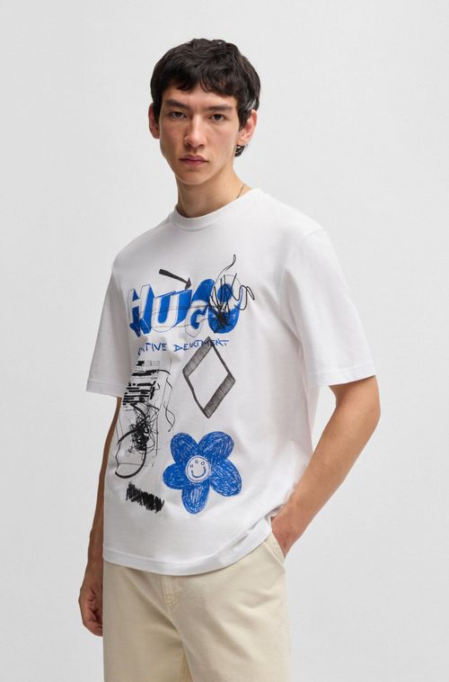 Camiseta De Algodão Com Logos Estampados