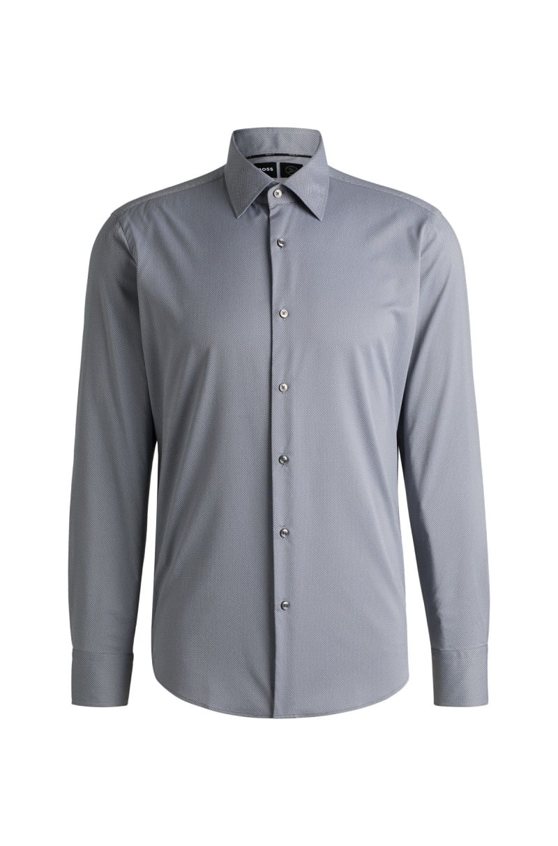 Camisa De Ajuste Regular Em Tecido Elástico Estruturado