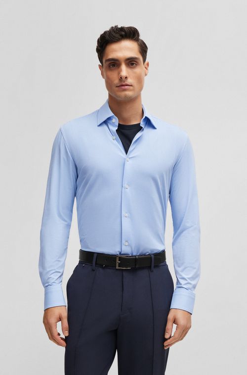 Camisa De Corte Ajustável Ao Corpo Em Tecido Esticável Estampado De Alto Desempenho