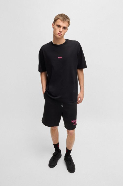 Shorts De Algodão Felpudo Com Cordão E Estampa De Logo