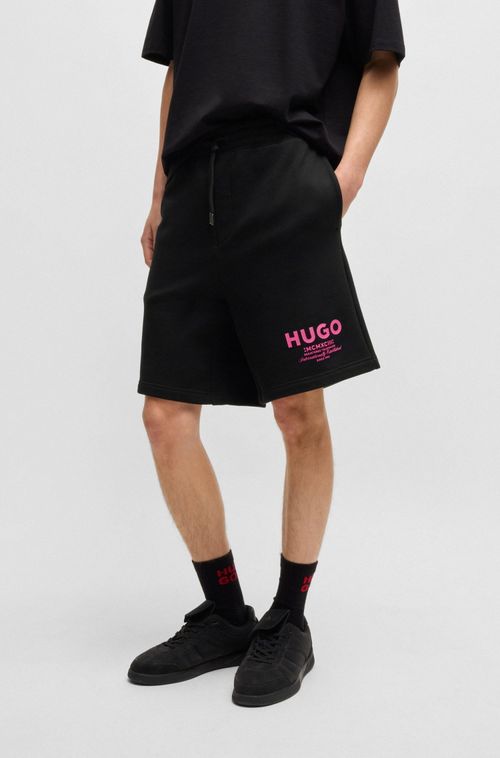 Shorts De Algodão Felpudo Com Cordão E Estampa De Logo
