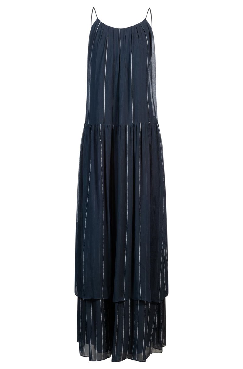 Vestido Em Camadas Às Riscas Com Seda
