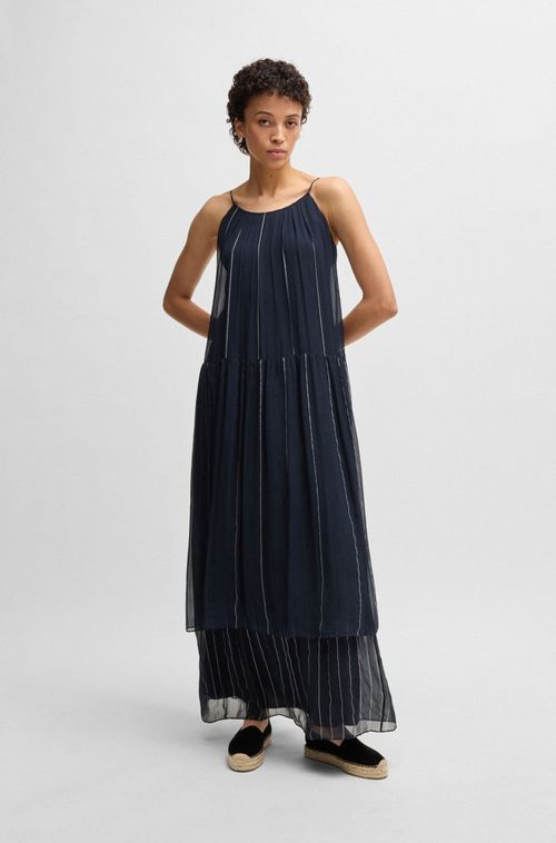Vestido Em Camadas Às Riscas Com Seda