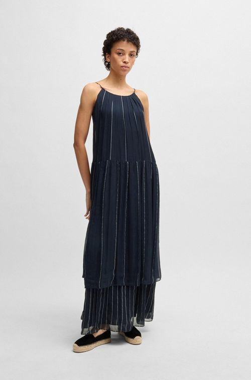 Vestido Em Camadas Às Riscas Com Seda