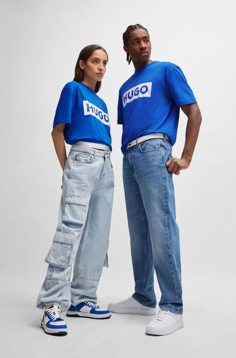 Camiseta De Algodão Jersey Com Logo Azul