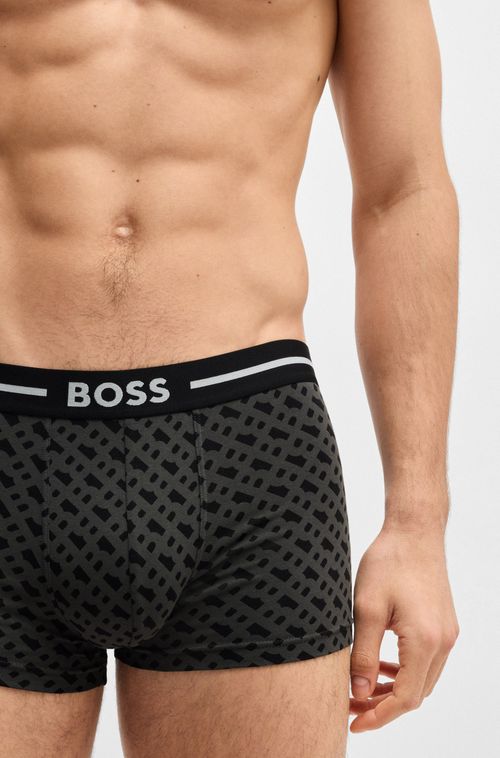 Pack De Três Boxers Em Algodão Elástico Lisos E Com Monograma