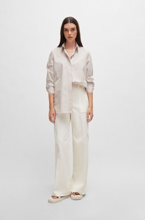 Blusa Sob Medida Em Algodão Listrado Com Abotoamento Oculto