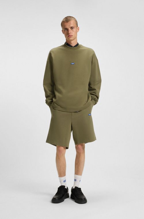 Shorts De Algodão Com Cordão E Etiqueta De Logo Azul