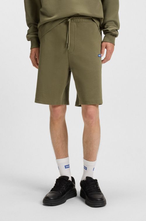Shorts De Algodão Com Cordão E Etiqueta De Logo Azul