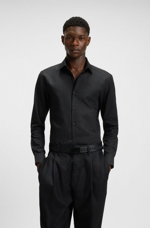 Camisa de ajuste slim com logo em jacquard