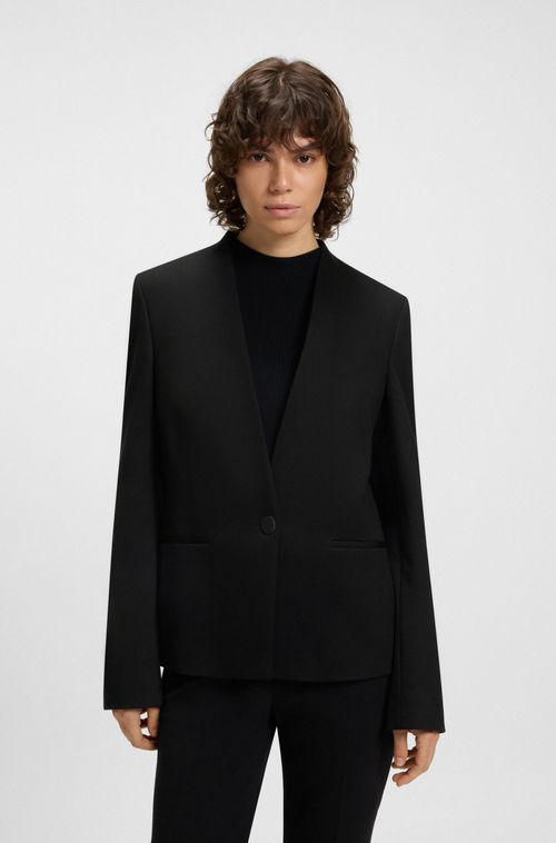 Blazer Sem Colarinho De Ajuste Regular Com Botão De Ferragens