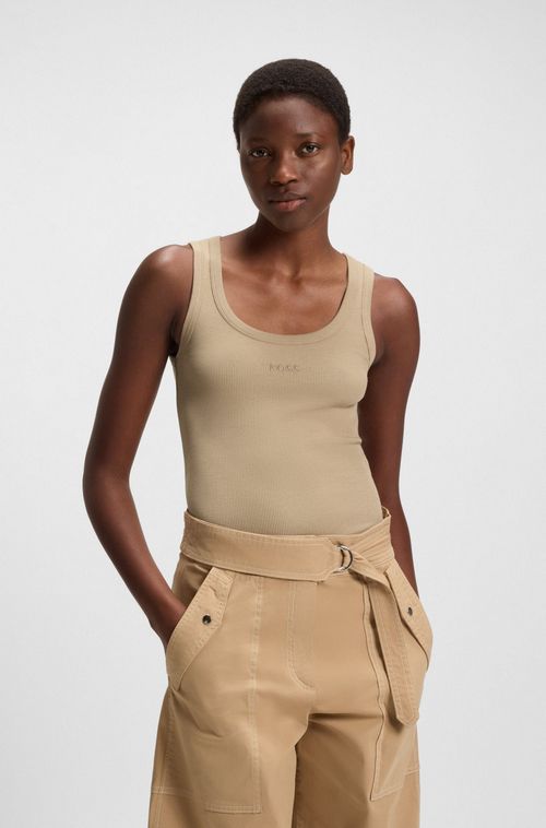 Top De Ajuste Slim Em Algodão Elástico Com Estrutura Canelada