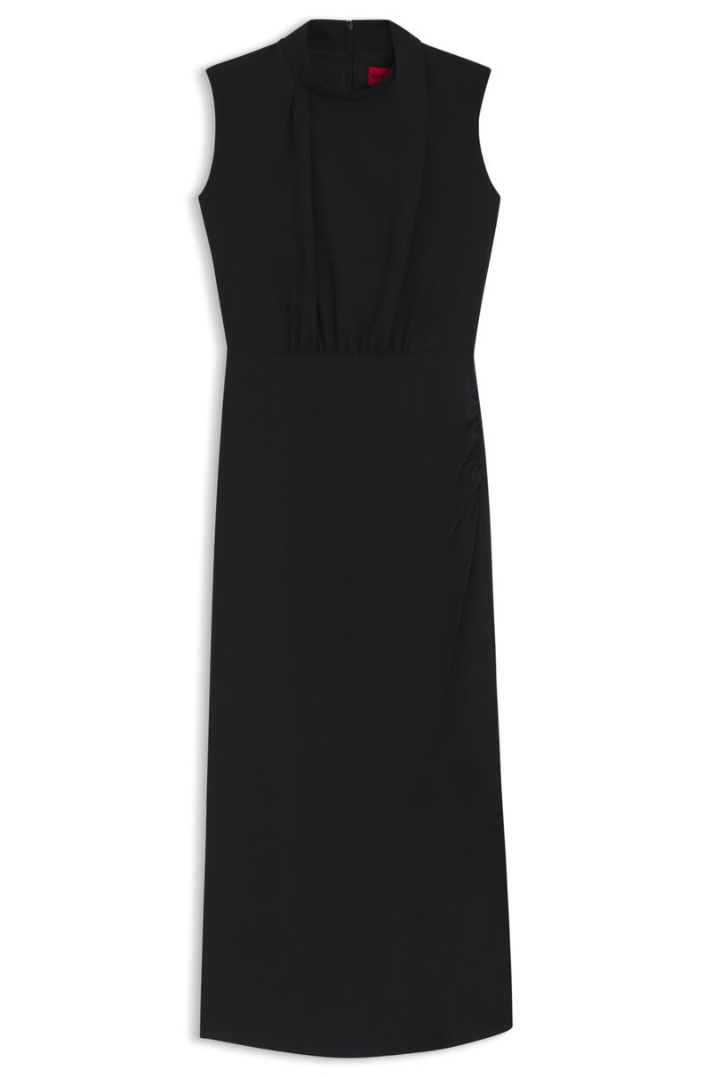 Vestido Comprido Em Crepe Com Gola Alta Drapeada