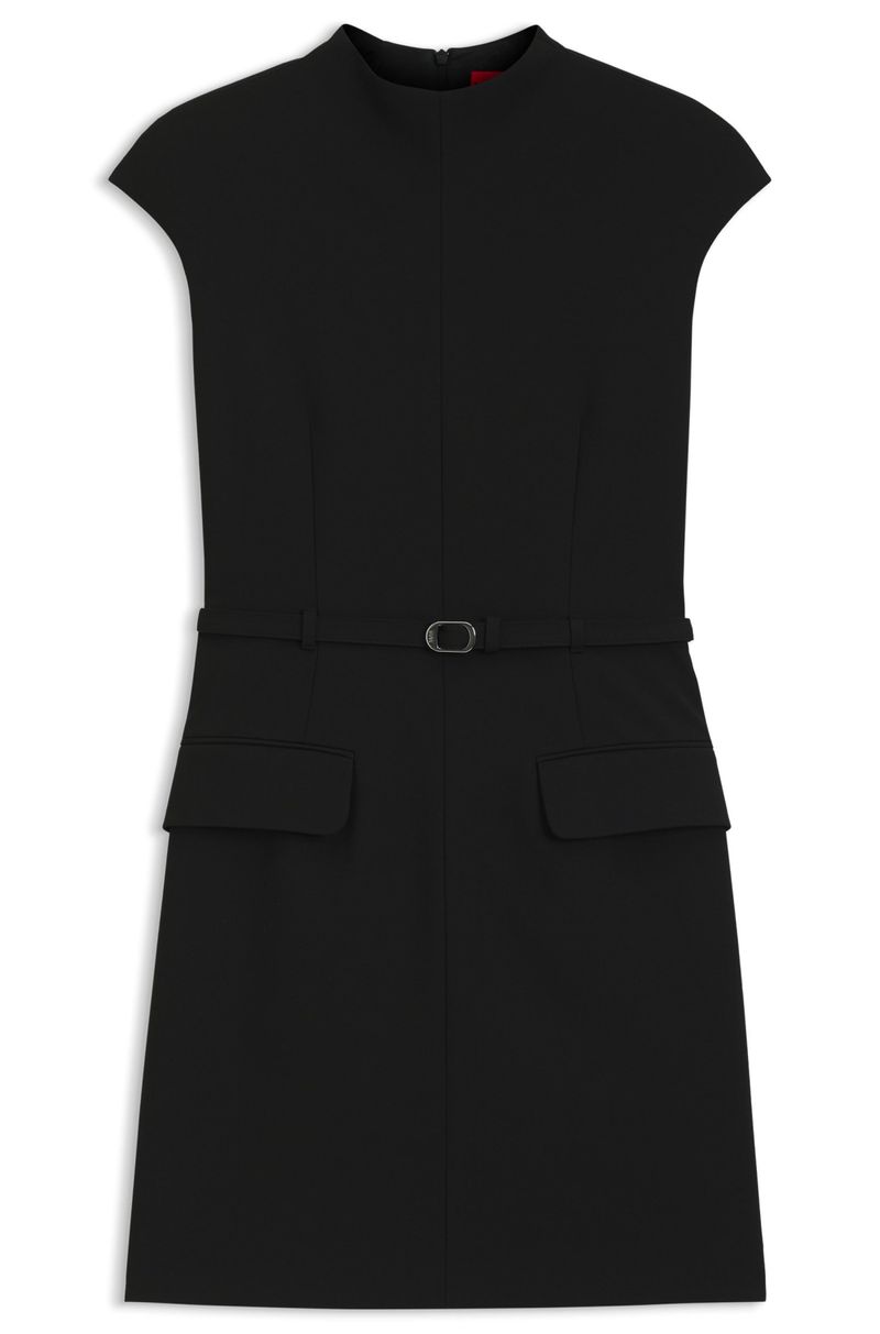 Vestido Com Gola Alta Ajustada e Cinto