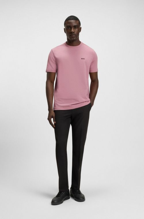 Camiseta De Ajuste Regular Em Algodão Elástico Com Logo