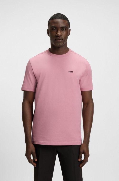 Camiseta De Ajuste Regular Em Algodão Elástico Com Logo