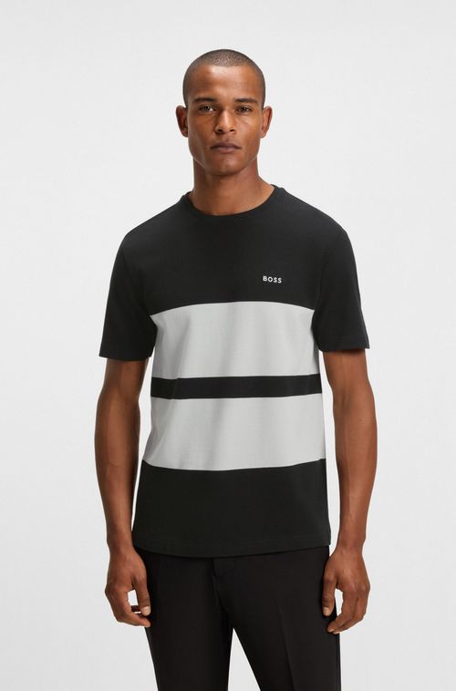 Camiseta de algodão piqué com listras em bloco