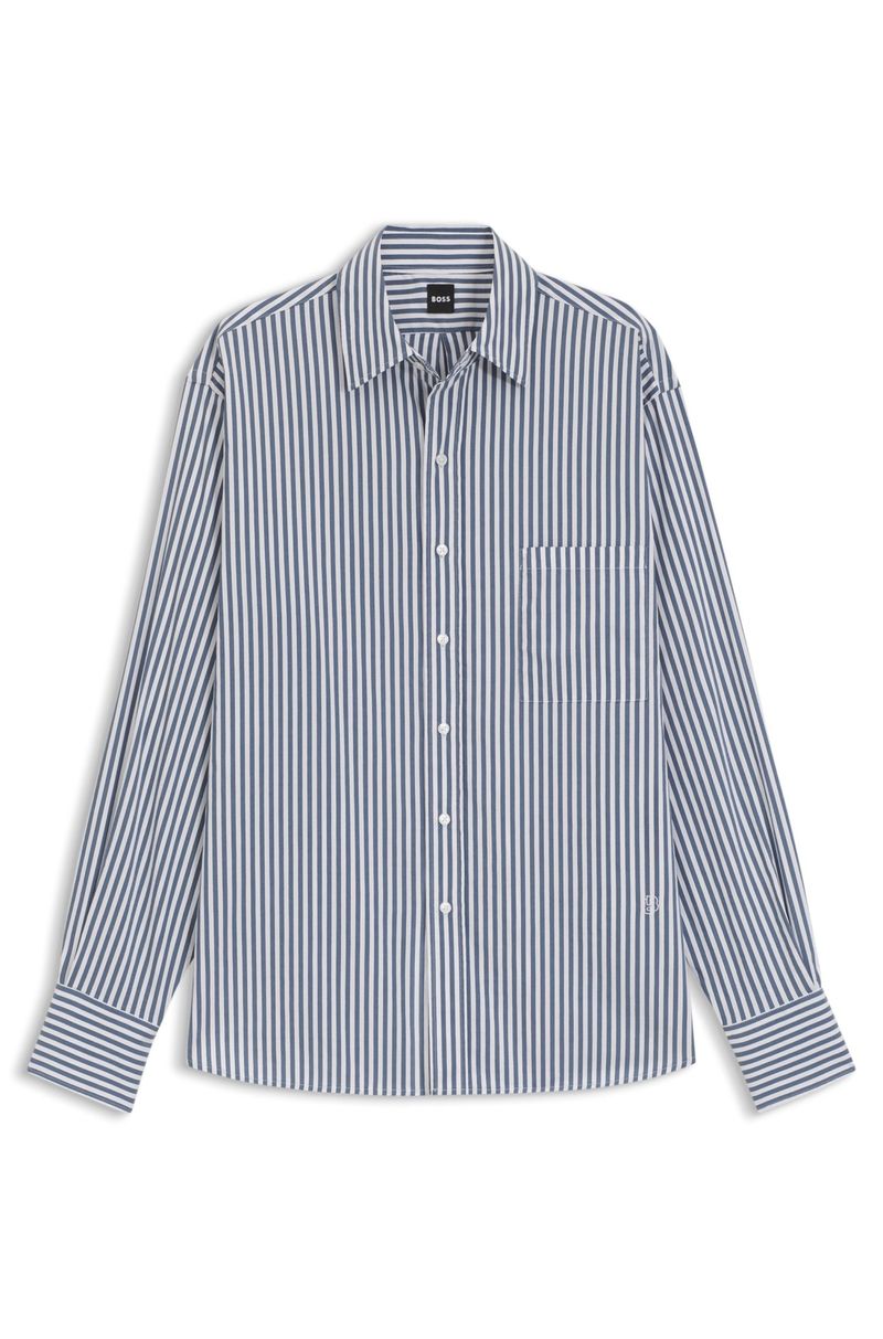 Camisa Em Mistura De Algodão Com Listras Verticais