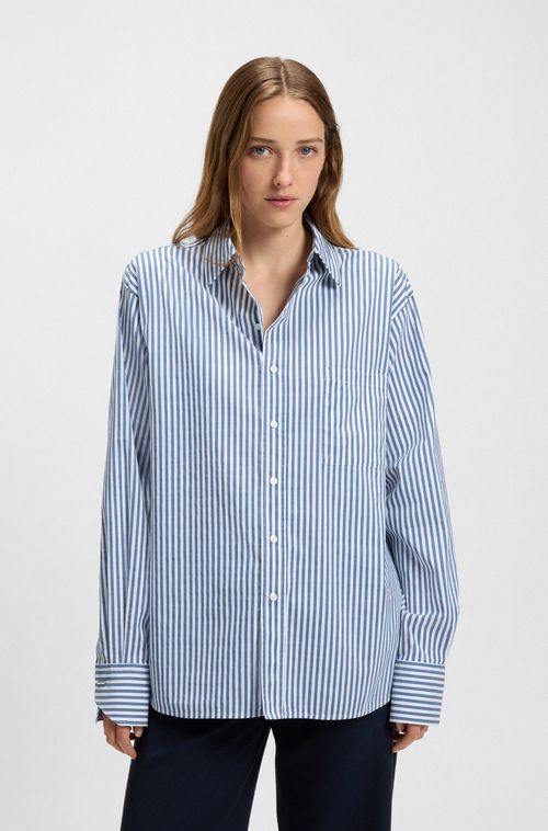 Camisa Em Mistura De Algodão Com Listras Verticais
