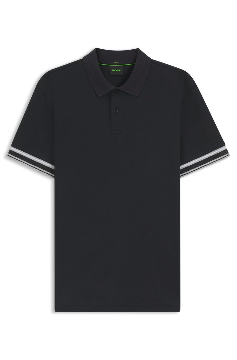 Polo De Ajuste Slim Em Algodão Com Listras Nas Mangas