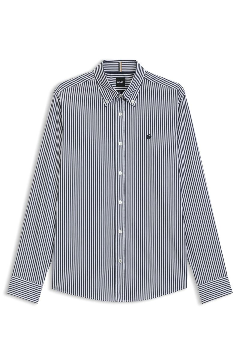 Camisa Listrada Slim Fit em Mistura de Algodão