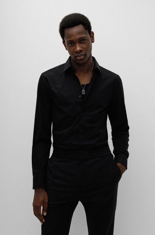 Camisa De Ajuste Slim Em Popelina De Algodão