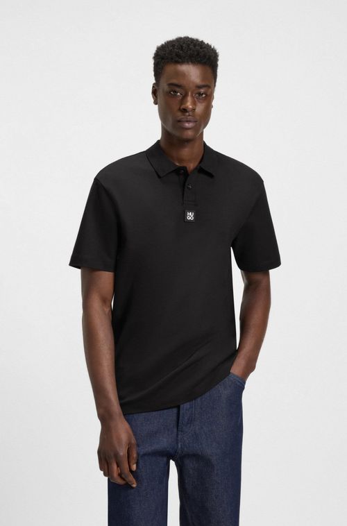 Polo de algodão entrelaçado com logo sobreposto
