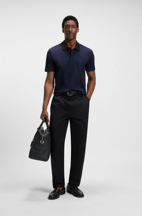 Polo Em Algodão Mercerizado Com Jacquard Geométrico