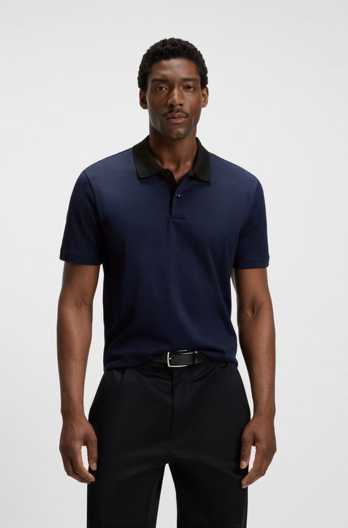 Polo Em Algodão Mercerizado Com Jacquard Geométrico
