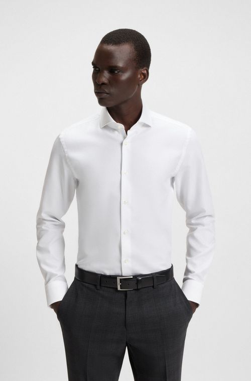 Camisa slim-fit em algodão italiano estruturado