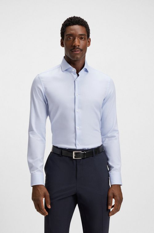 Camisa De Ajuste Slim Em Algodão Estruturado