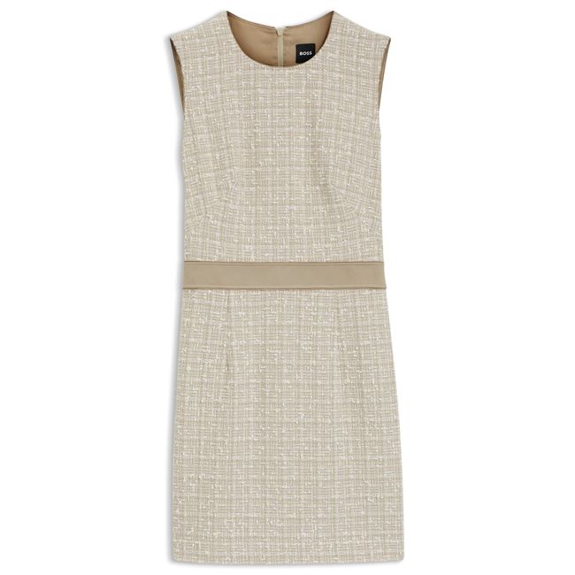 Vestido Em Tweed De Algodão Com Cintura Contrastante